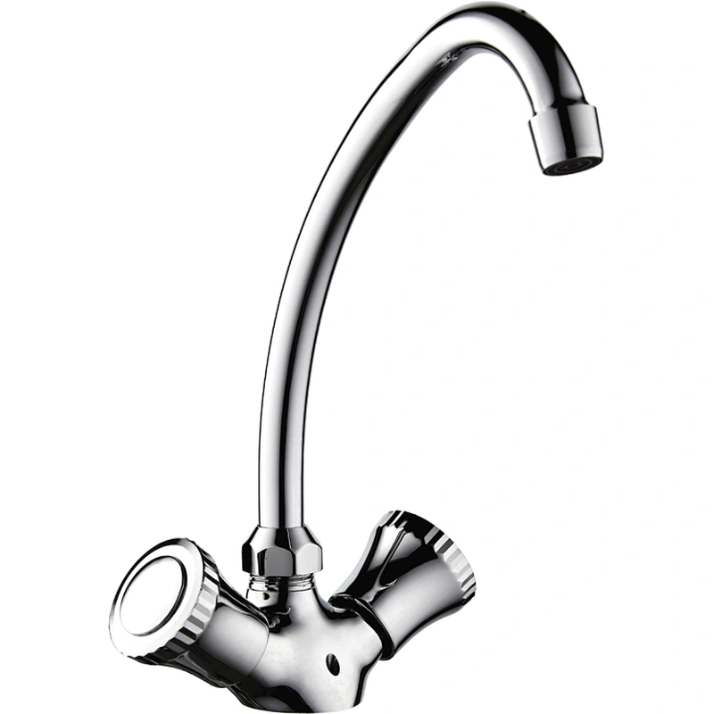 Brass double handle kitchen mixer‚ brass full turn head valve‚ 445#zinc handle‚ S/S Spout‚ 3/8*35CM s/s hose