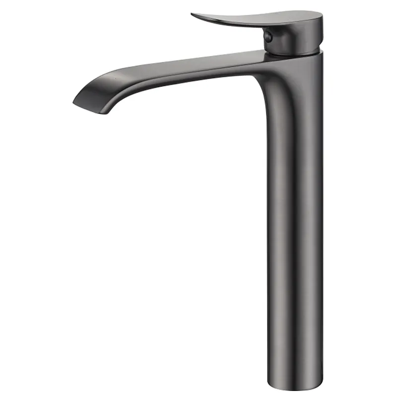 Brass basin mixer (Gun gray),  30mm wanhai cartridge, without pop up, 3/8*35CM s/s hose