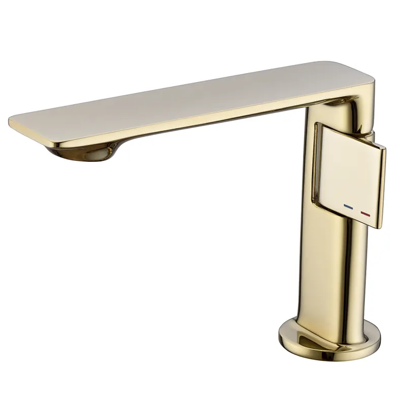 Brass basin mixer (Zirconium gold),  25mm wanhai cartridge, without pop up, 3/8*35CM s/s hose