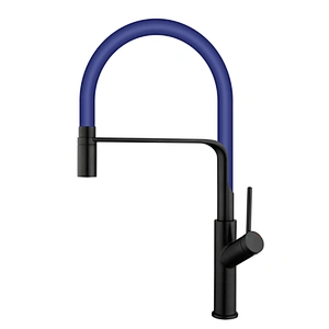 Brass kitchen mixer （black)
wanhai cartridge‚   zinc handle‚
360° black rotating silicone tube+brass nozzle
3/8*40CM S/S hose