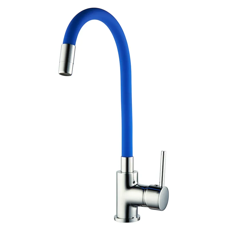 Brass kitchen mixer‚ wanhai cartridge‚zinc handle‚360° Blue rotating silicone tube+brass nozzle 3/8*40CM S/S hose