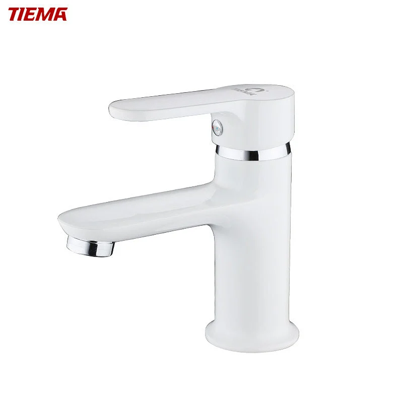 Grifo de lavabo de placa blanca de latón