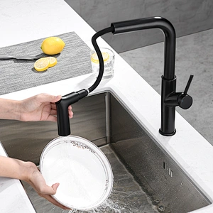 Torneira de cozinha preta de latão com furo único TIEMA com spray removível