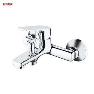 Bathroom Brass Wall Mounted Waterfall Bathtub Faucet with Diverter