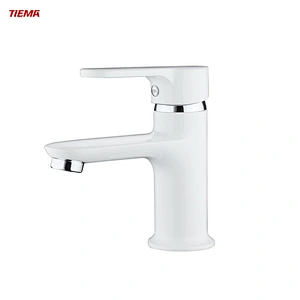 Grifo de lavabo de placa blanca de latón