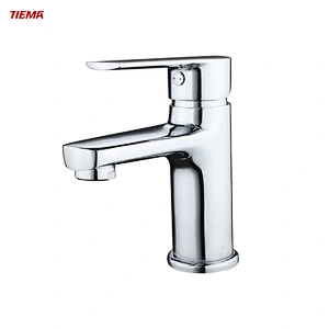 Torneira para pia tipo cascata TIEMA, torneira misturadora de latão cromada para banheiro com furo único