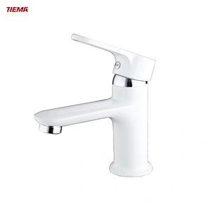 Grifo de lavabo de placa blanca de latón