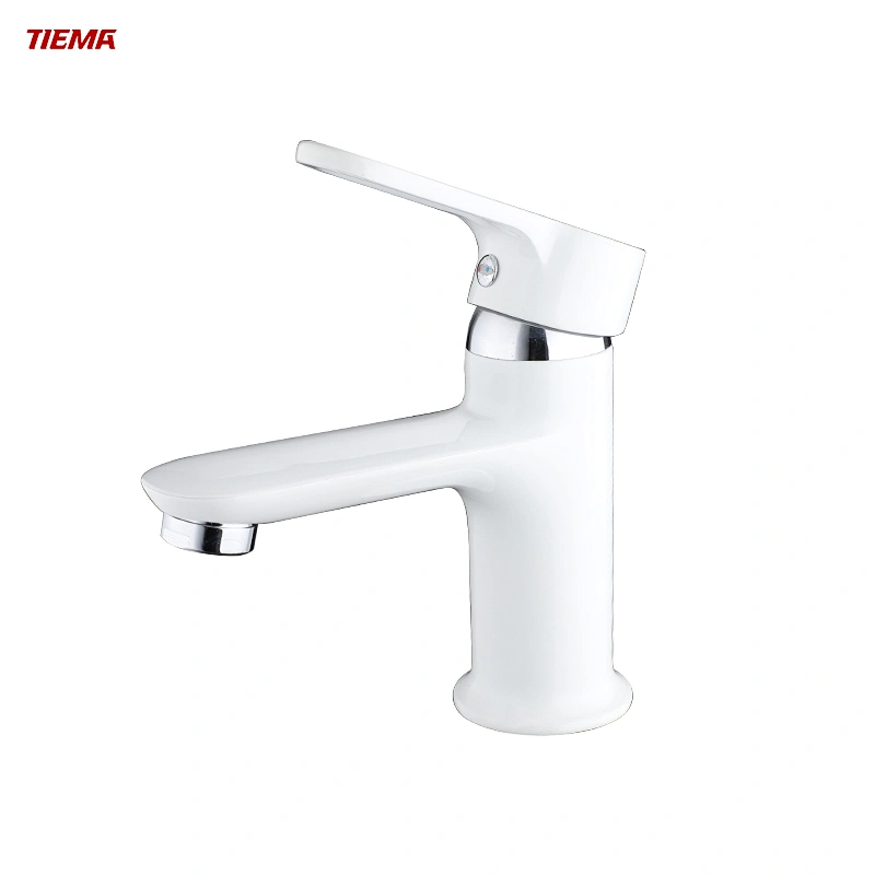 Grifo de lavabo de placa blanca de latón
