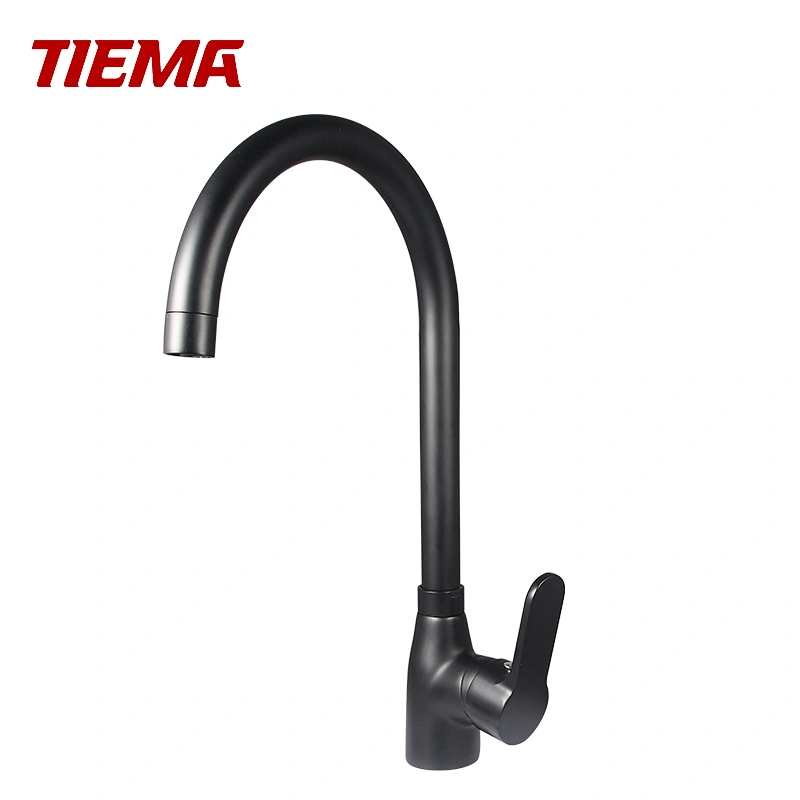 Water Saver Modern Brass Kitchen Faucets Black Single Lever Mixer