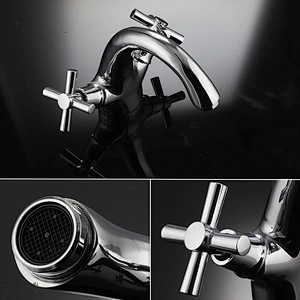 Quality-assured Dual Handle Brass Deck Mount Bathroom Faucet