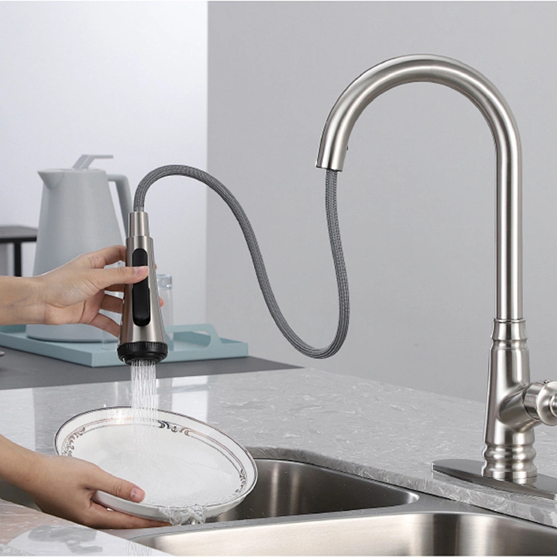 TIema Vòi trộn bồn rửa kéo ra bằng kẽm theo phong cách hiện đại mới có vòi phun