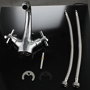 Quality-assured Dual Handle Brass Deck Mount Bathroom Faucet