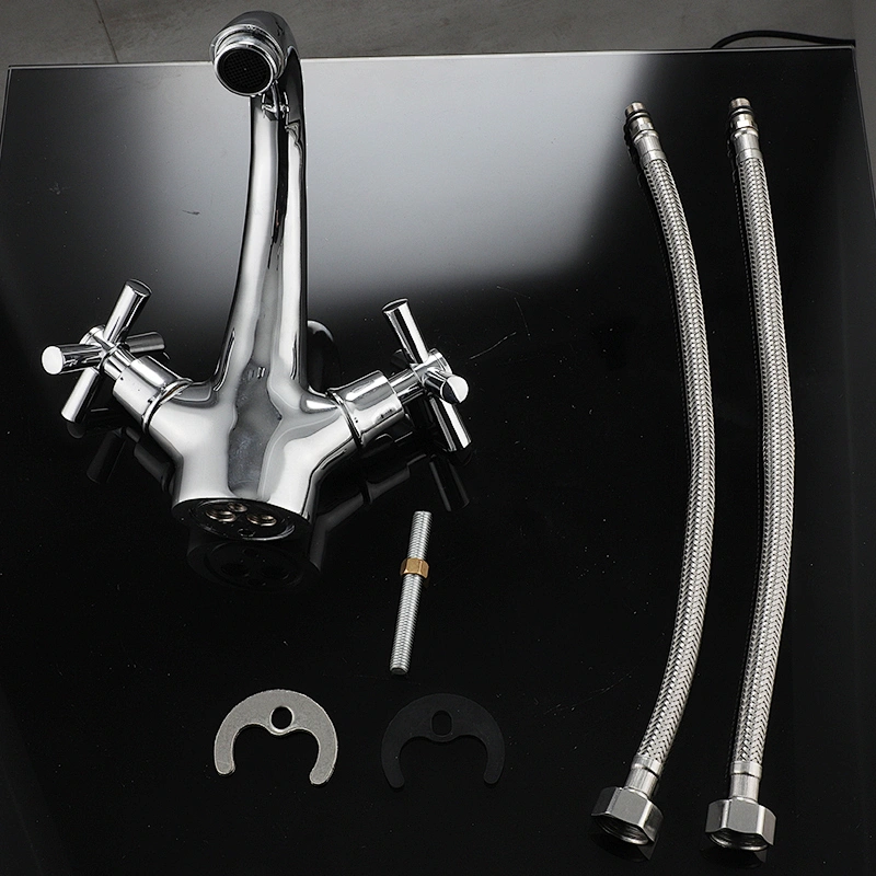 Quality-assured Dual Handle Brass Deck Mount Bathroom Faucet