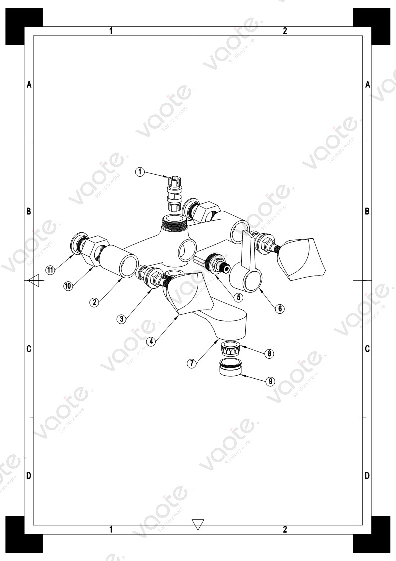 the structure of brass cartridge bath shower faucet