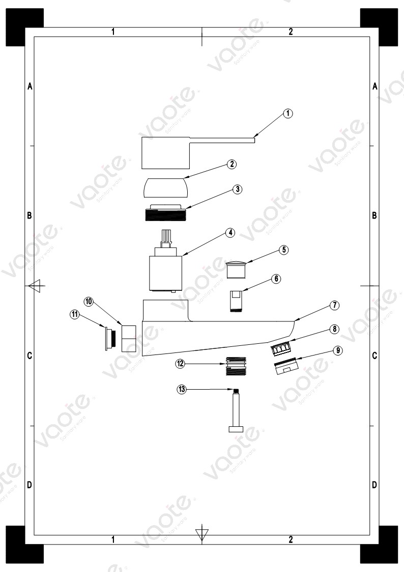 VT11001 brass body ceramic cartridge single lever bathroom faucet tub mixer sanitary ware product structure