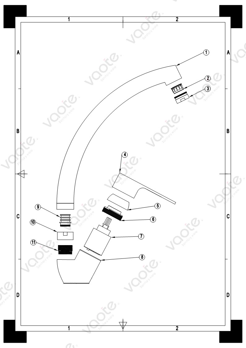 VT14106 brass material high quality sanitary ware single lever deck mounted sink mixer faucet Vaote structure