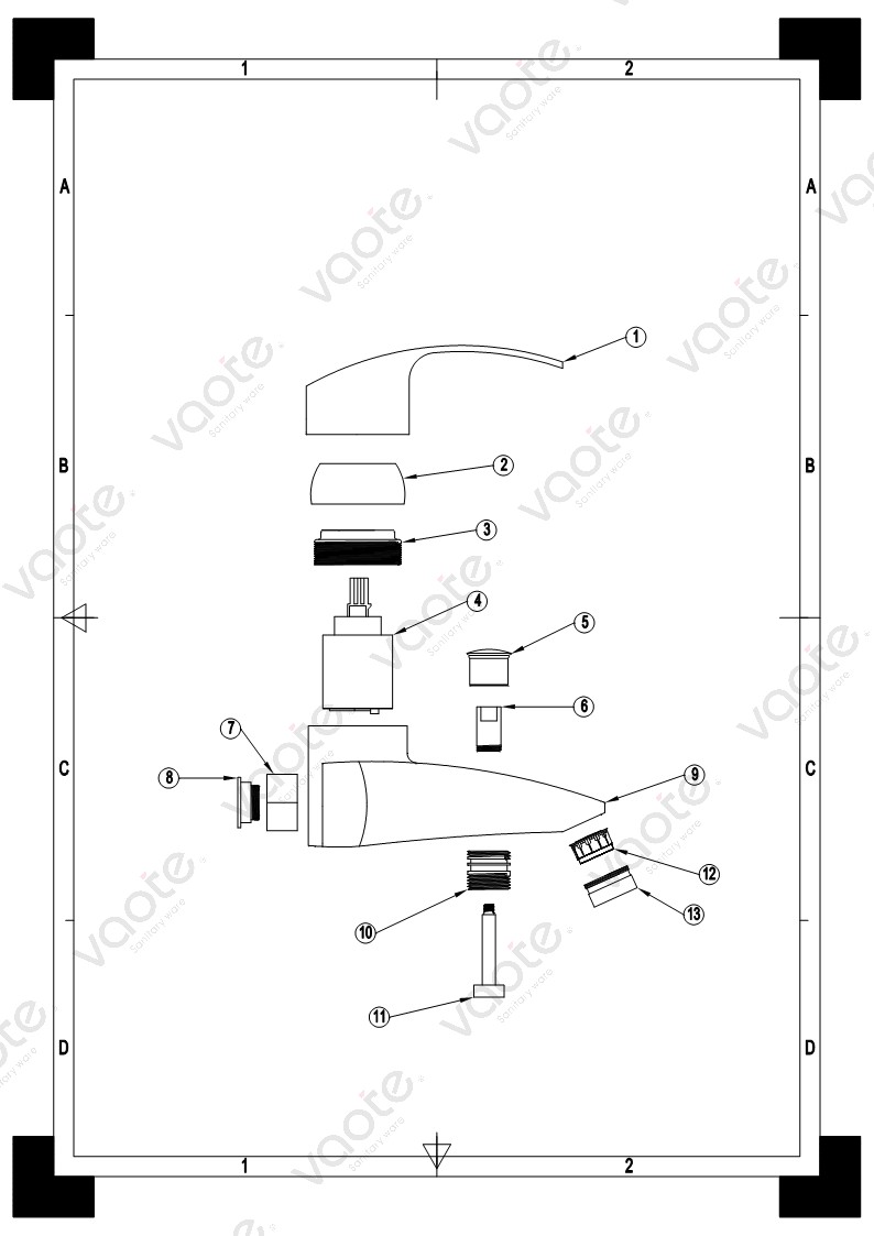 VT14501 single lever bathroom ceramic cartridge faucet brass body bath mixer bathroom shower mixer taps structure