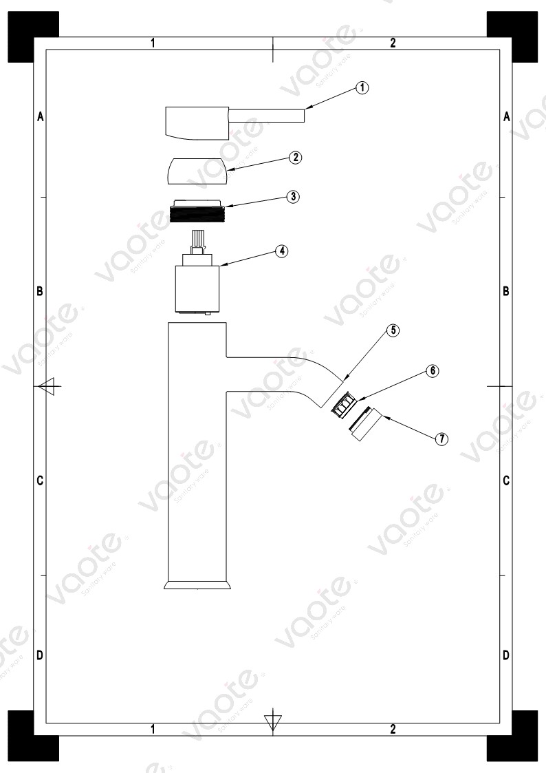 the structure of single lever deck mounted basin mixer faucet