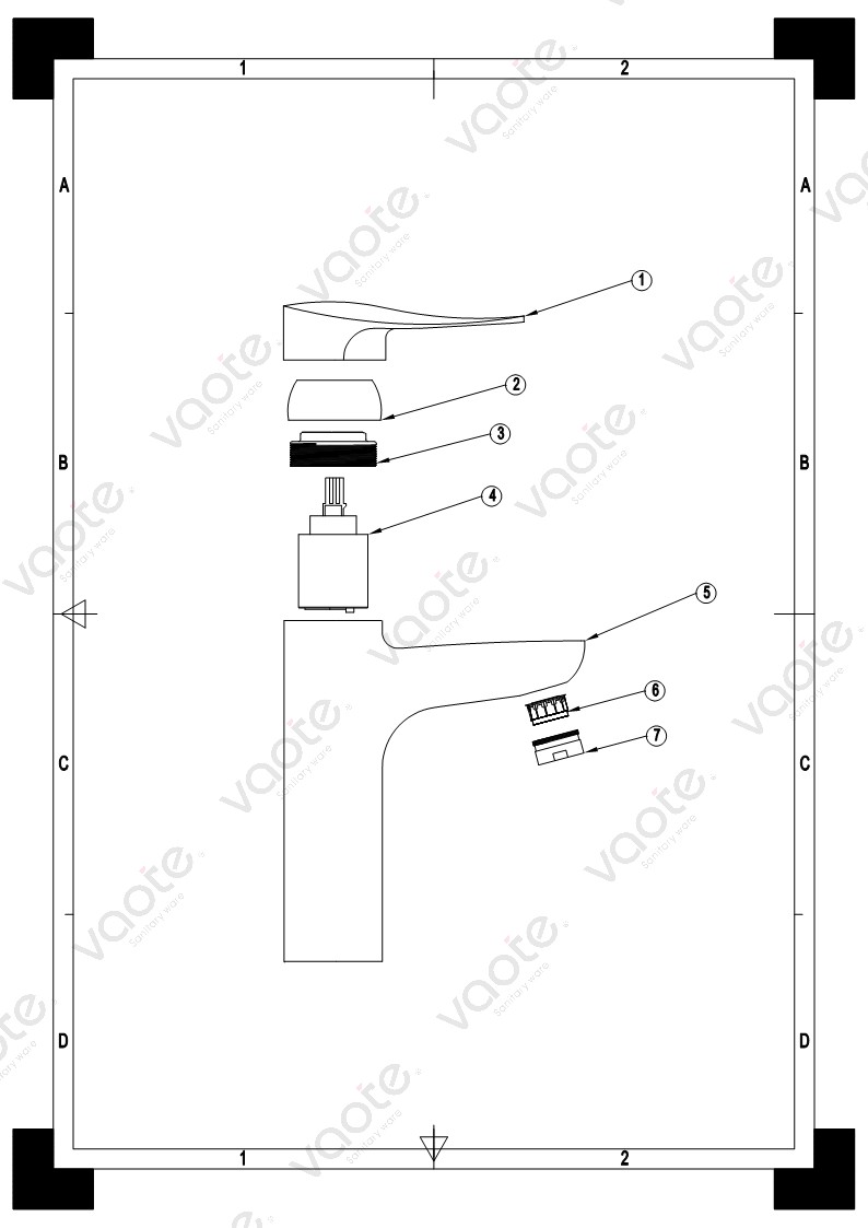 VT17203 single lever sanitary ware faucet deck mounted brass material basin mixer structure