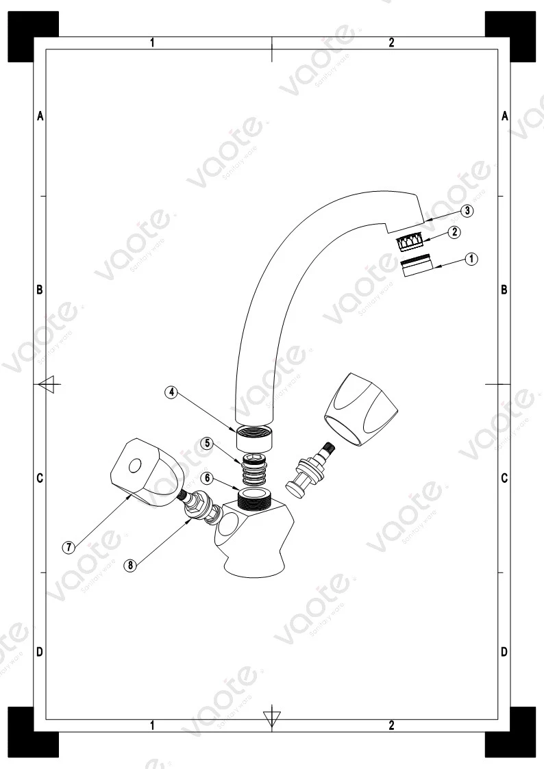 brass cartridge deck mounted faucet structure