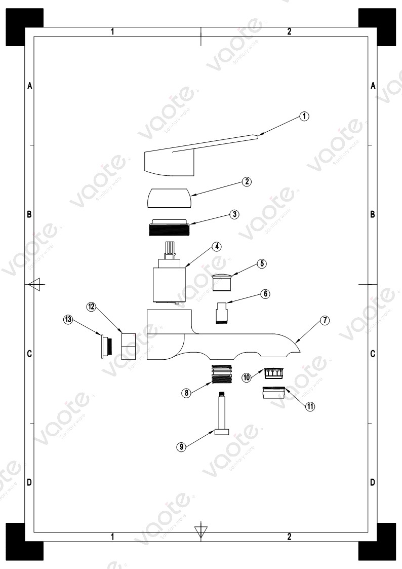 VT15301 bath mixer shower head mixer single lever bathroom faucet sanitary ware ceramic cartridge brass body structure