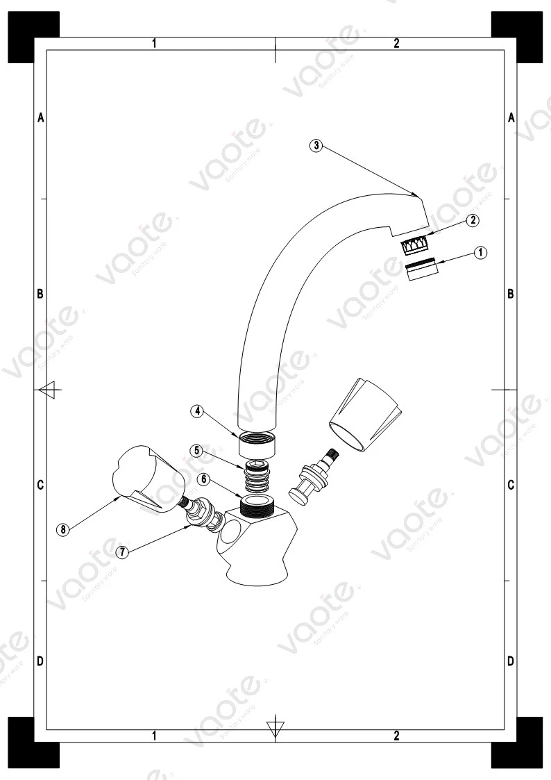 the structure of brass body kitchen mixer