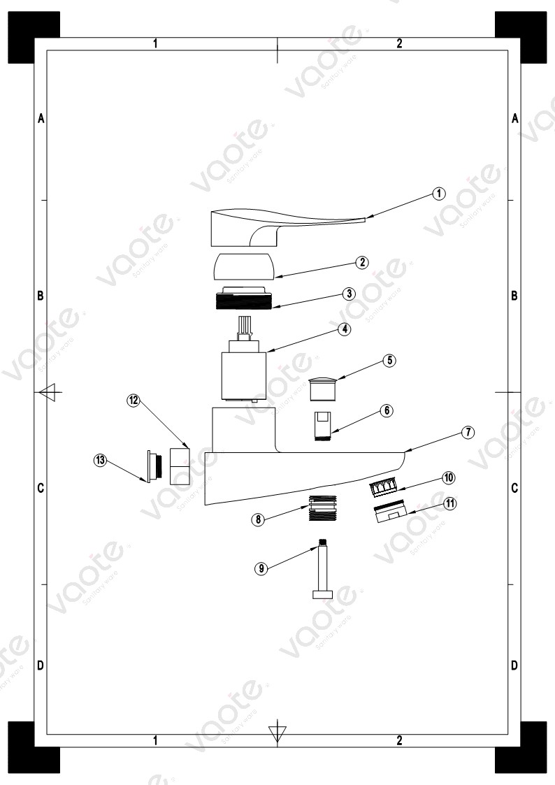 VT17201 bath mixer single lever bathroom faucet sanitary ware ceramic cartridge brass body tub mixer structure