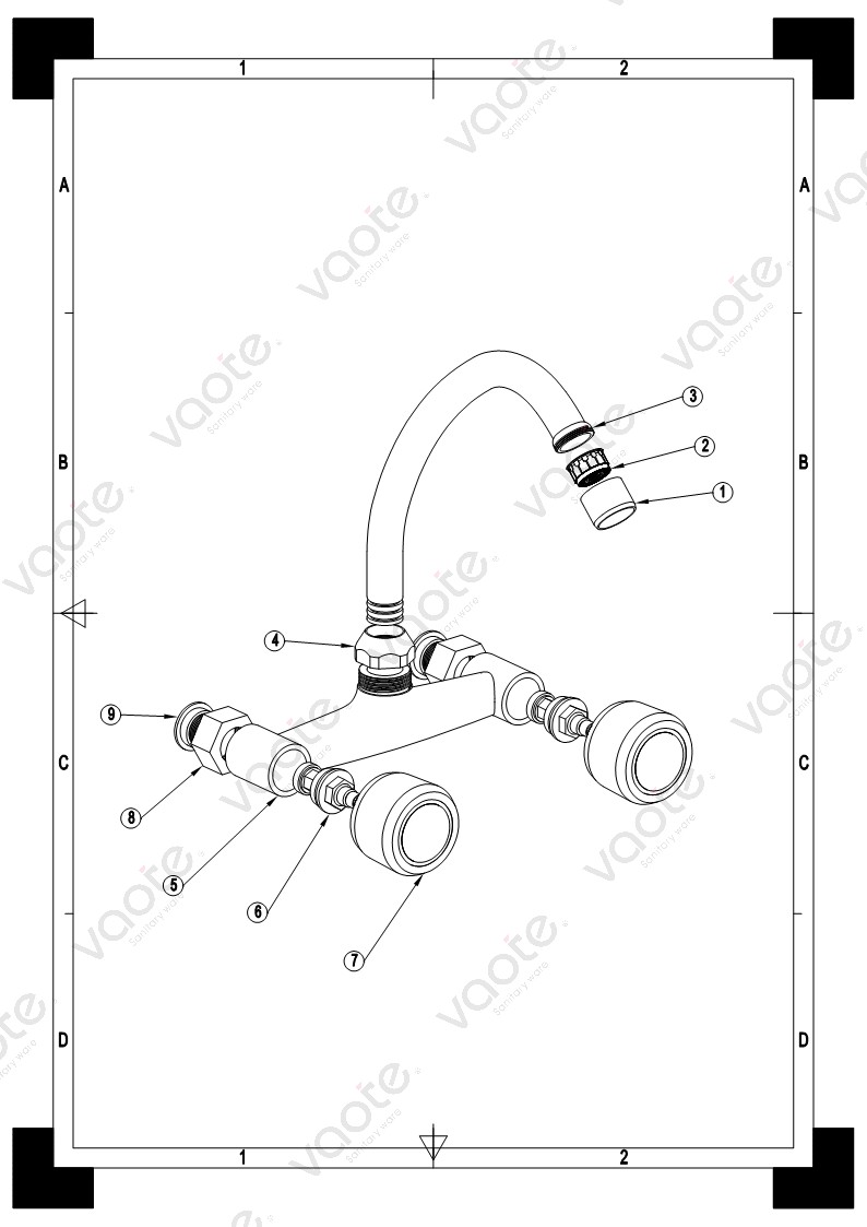 the sructure of double handle kitchen faucet