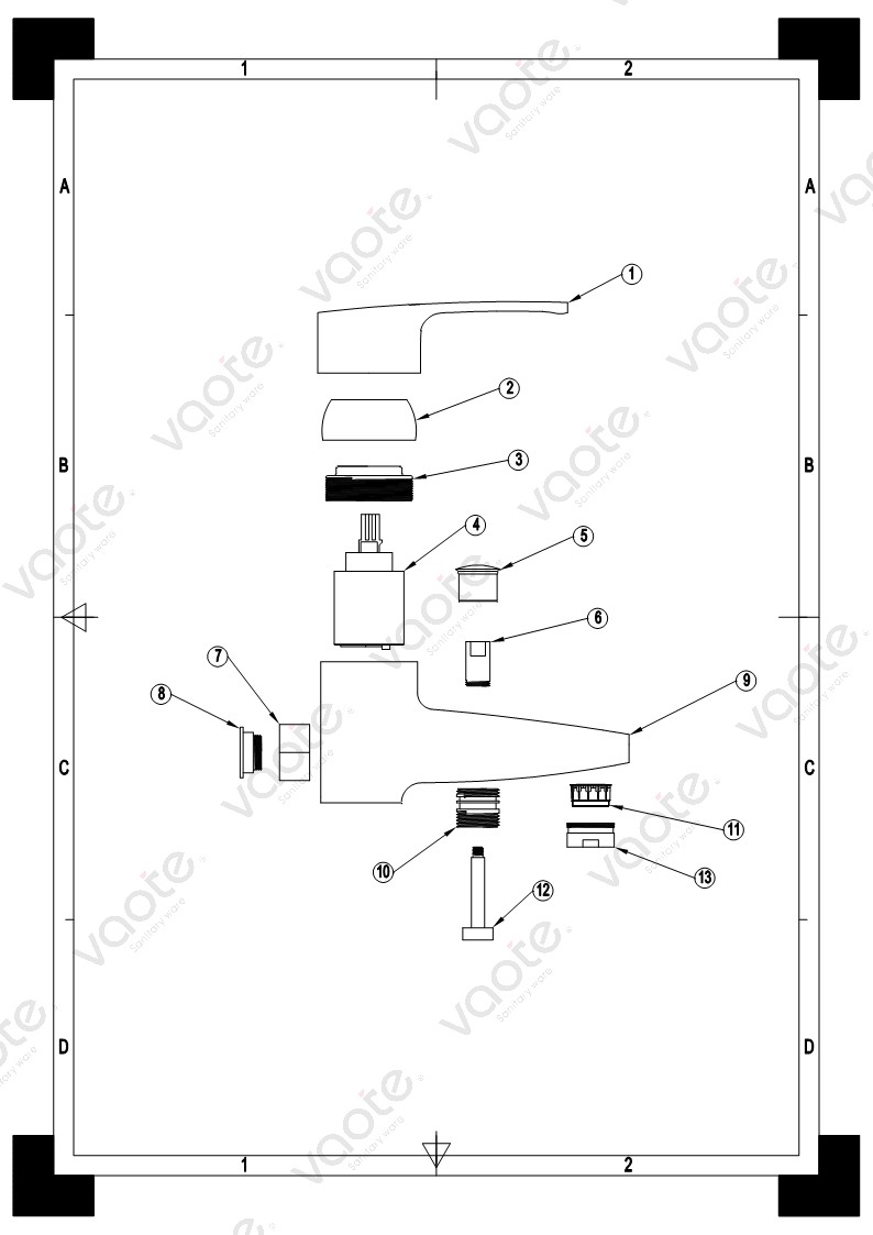 VT11801 bathroom shower head mixer sanitary ware single lever brass body ceramic cartridge faucet bath mixer structure