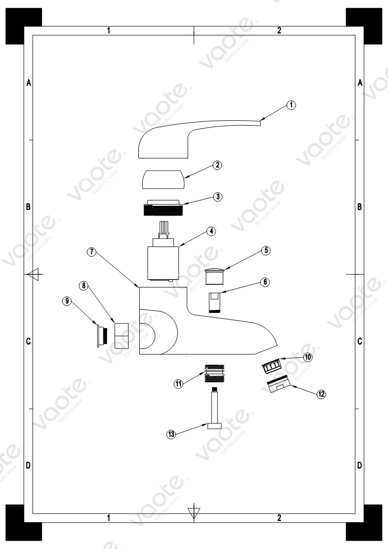 VT14201 single lever bathroom ceramic cartridge faucet brass body bath mixer tub mixer structure