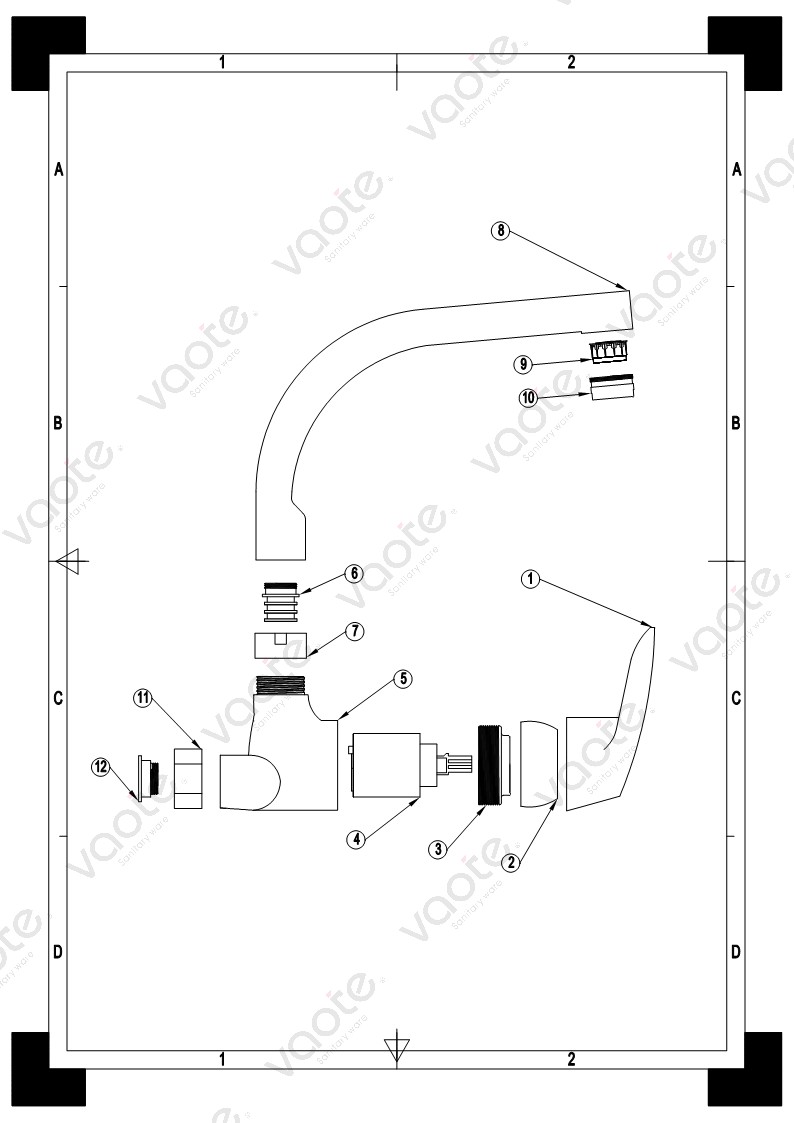 VT15202 Vaote wall mounted kitchen faucet mixer structure