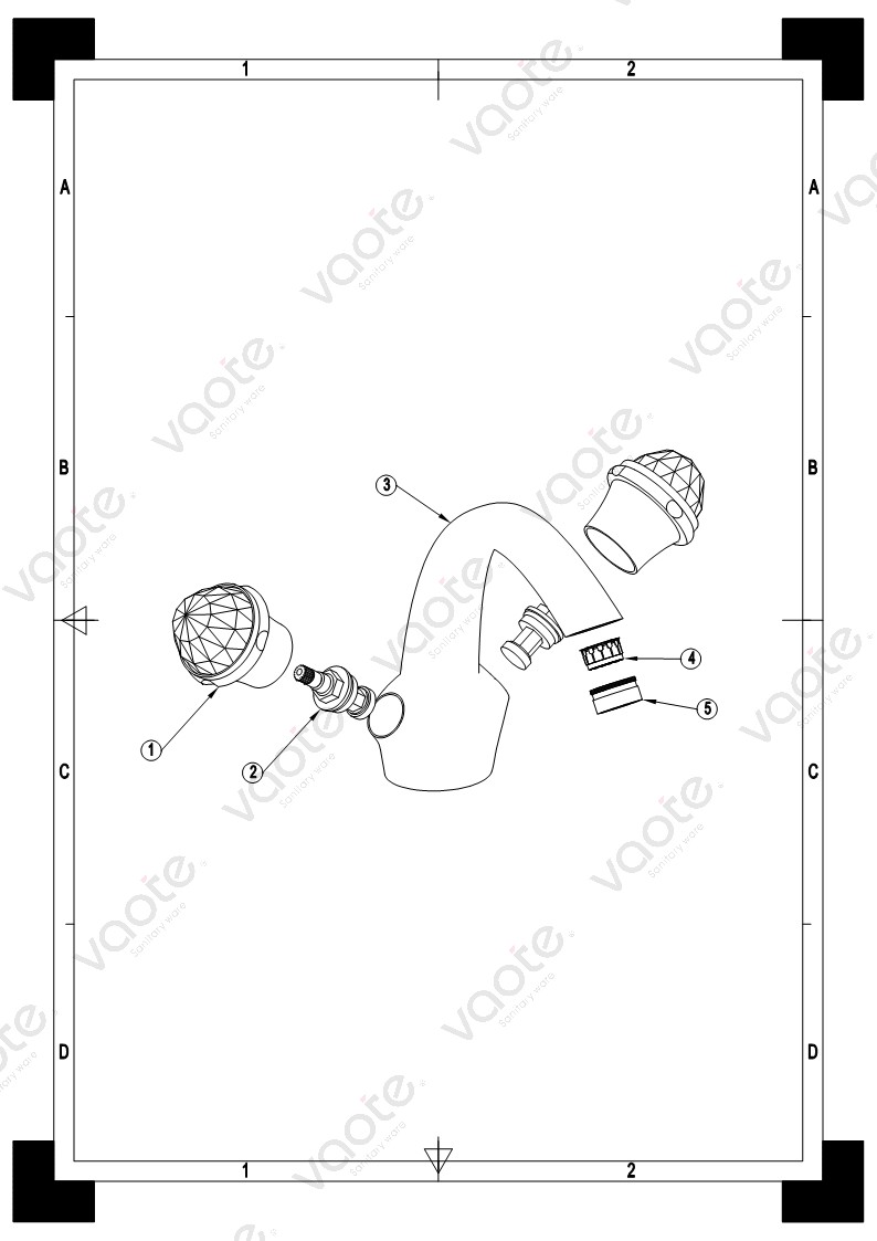 the structure of double handle basin mixer faucet