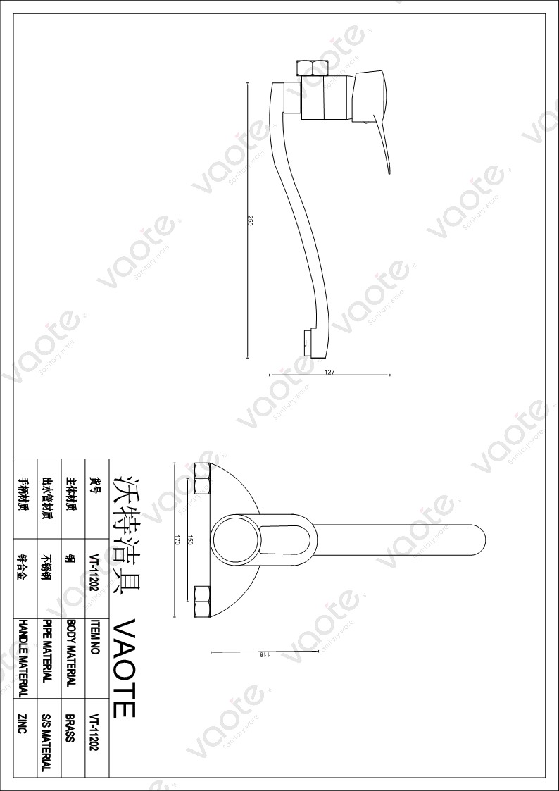 VT11202 Vaote kitchen faucet mixer wall mounted sanitary ware building materia modern kitchen taps structure