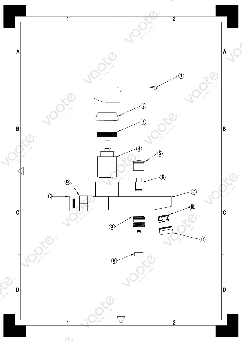 VT17101 bath mixer single lever bathroom faucet sanitary ware ceramic cartridge brass body tub mixer structure