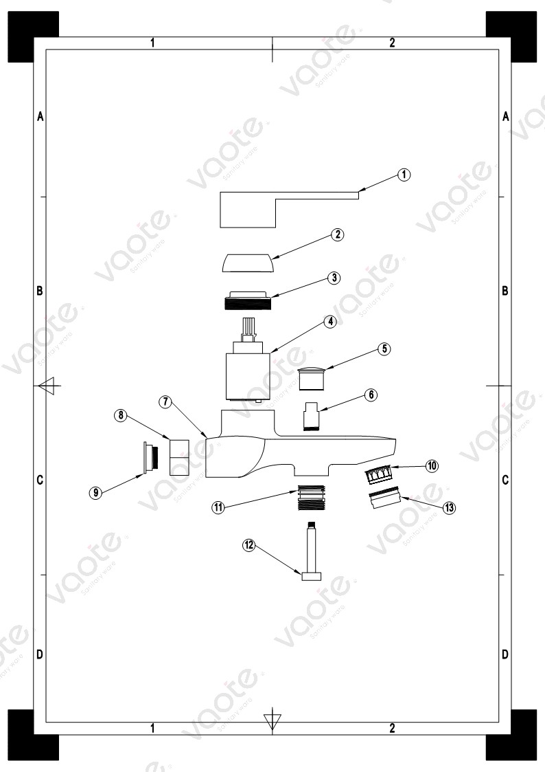 VT14301 bath mixer single lever bathroom ceramic cartridge faucet brass body shower head mixer structure