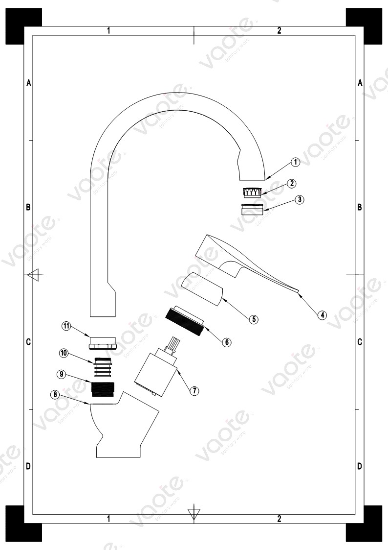 VT17206 Vaote sanitary ware single lever deck mounted brass material high quality sink mixer faucet structure·