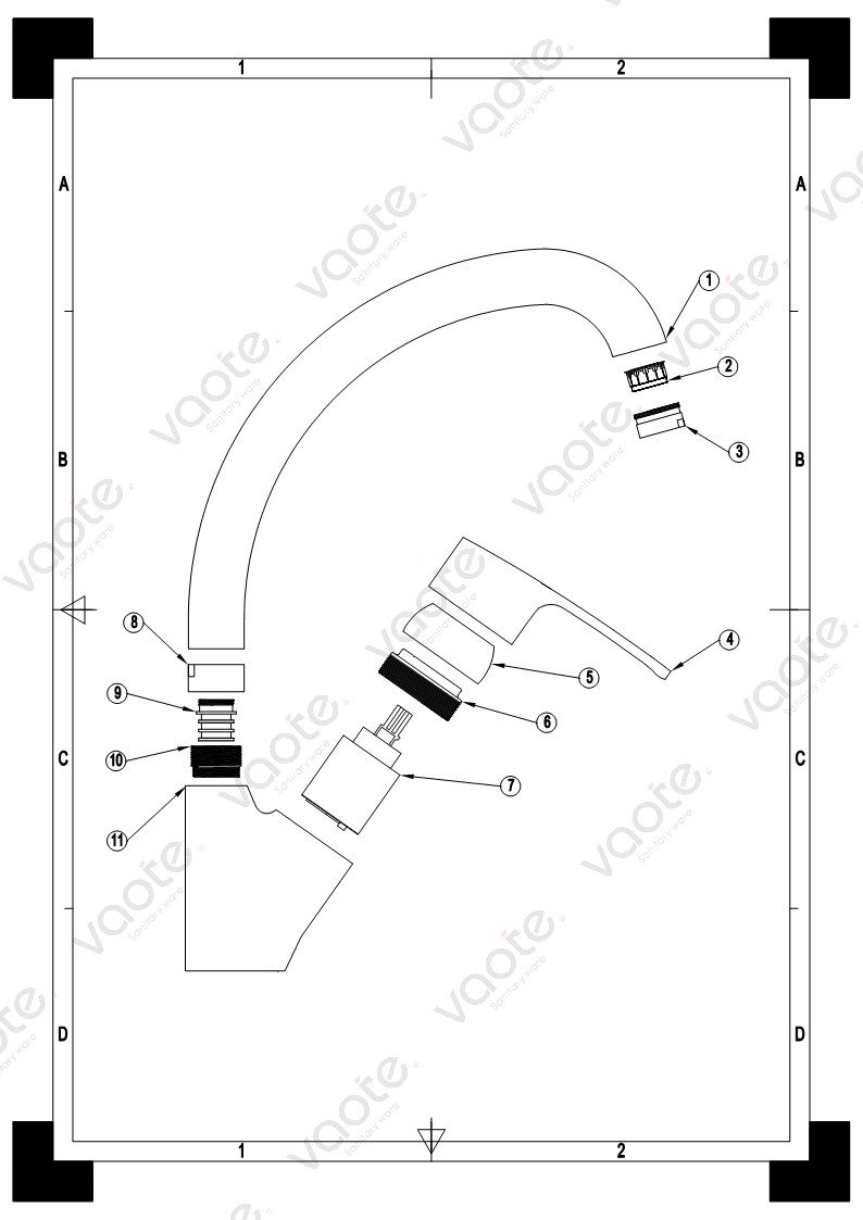 Vaote VT11806 sanitary ware brass material single lever high quality deck mounted sink mixer faucet structure