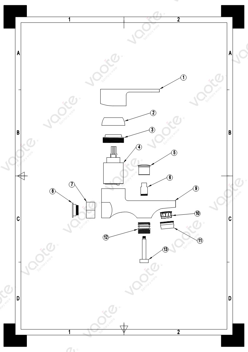 VT14101 single lever bathroom ceramic cartridge faucet brass body bath mixer structure