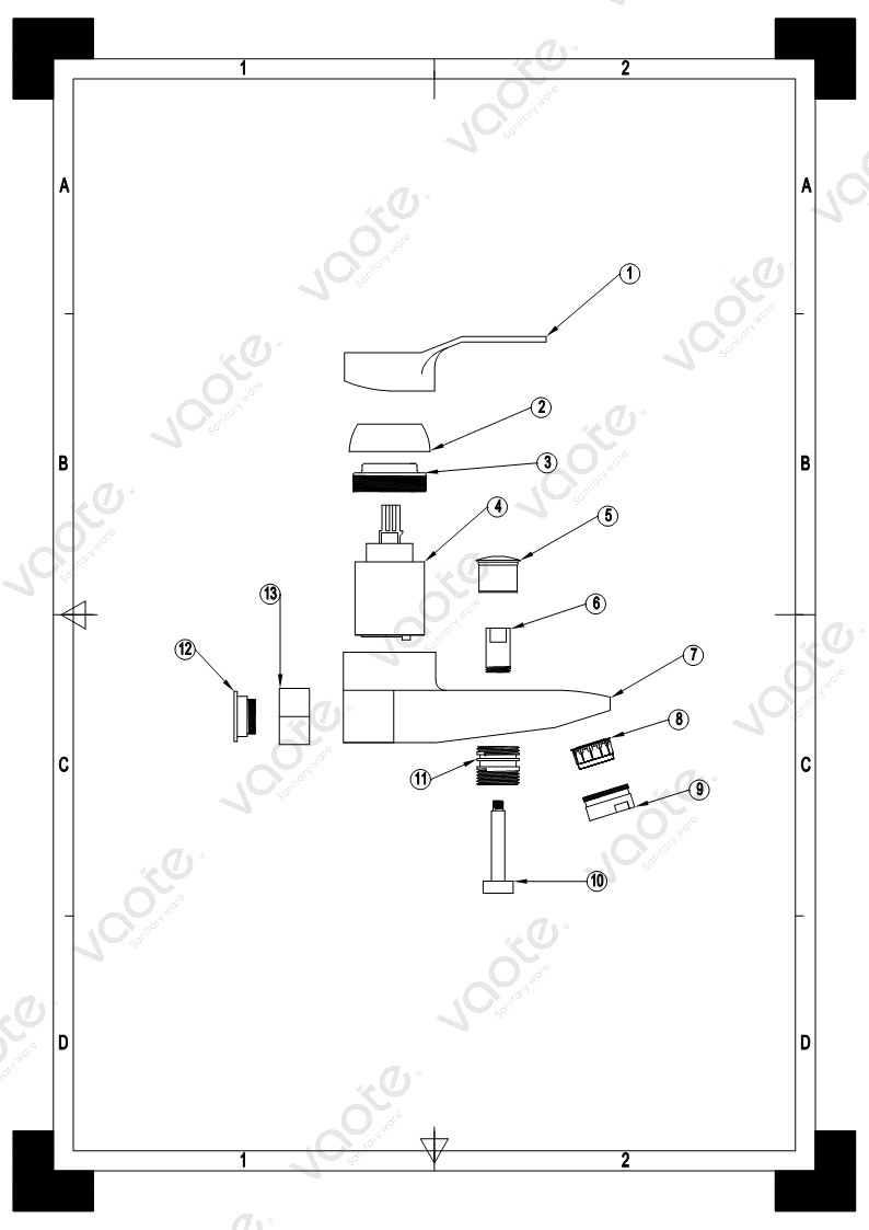 single lever brass body ceramic cartridge bath mixer structure
