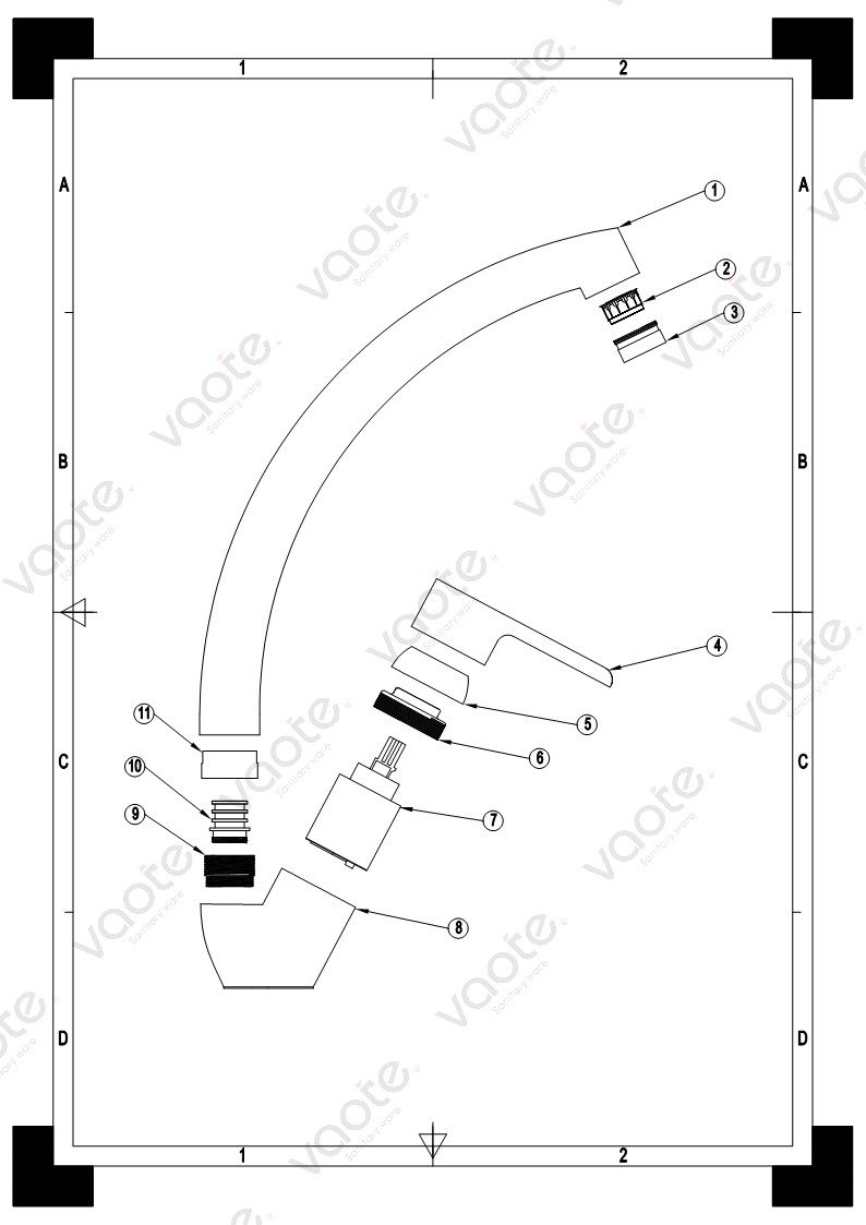 Vaote VT14206 sanitary ware high quality brass material deck mounted sink mixer faucet structure·