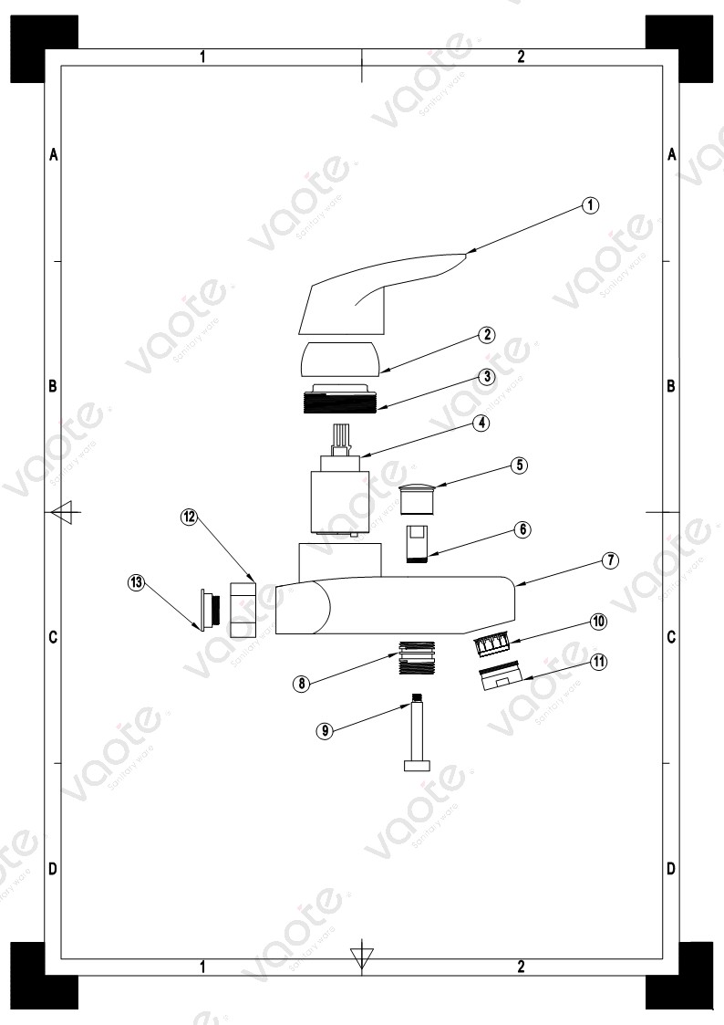 VT15201 shower head mixer single lever bathroom faucet sanitary ware ceramic cartridge faucet brass body bath mixer structure