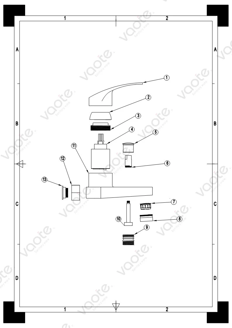 single lever brass body bath mixer structure