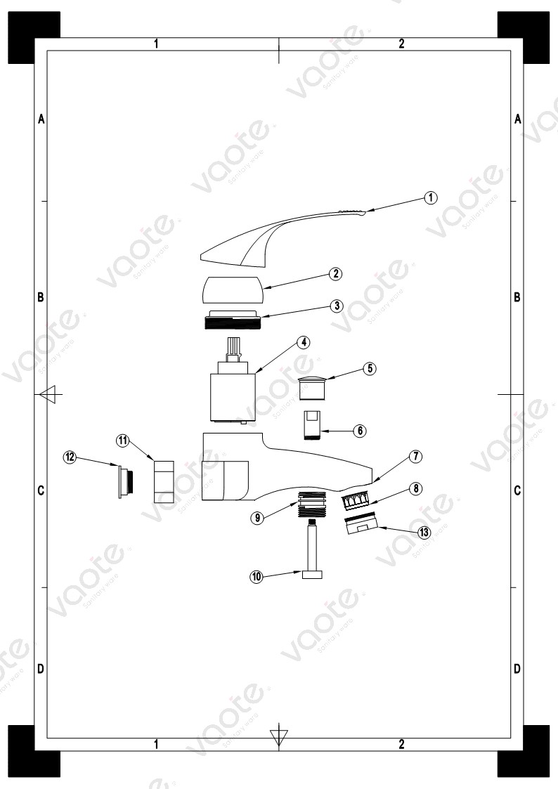 single lever brass body ceramic cartridge bath mixer faucet structure