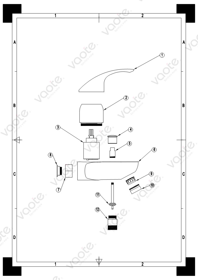VT12001 brass body ceramic cartridge single lever bathroom faucet shower head mixer sanitary ware structure