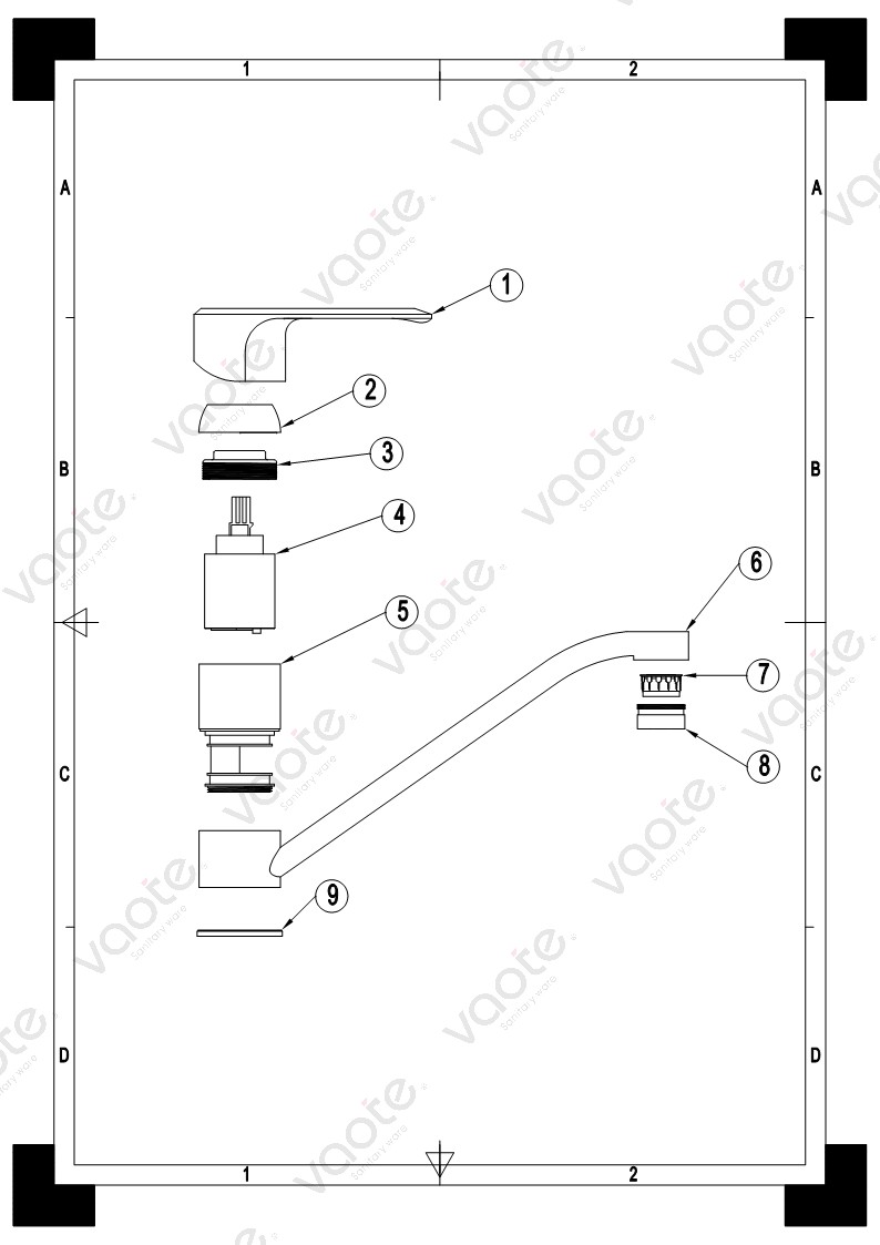 VT15705 deck mounted ceramic ccartridge kitchen mixer structure