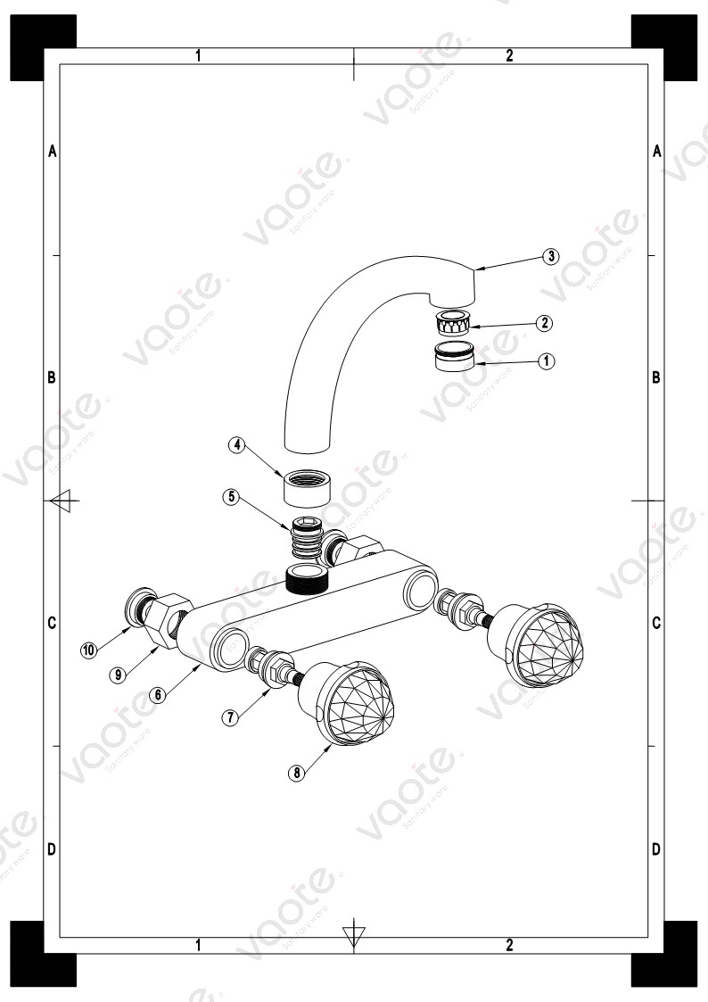 the structure of double handle wall mounted kitchen mixer