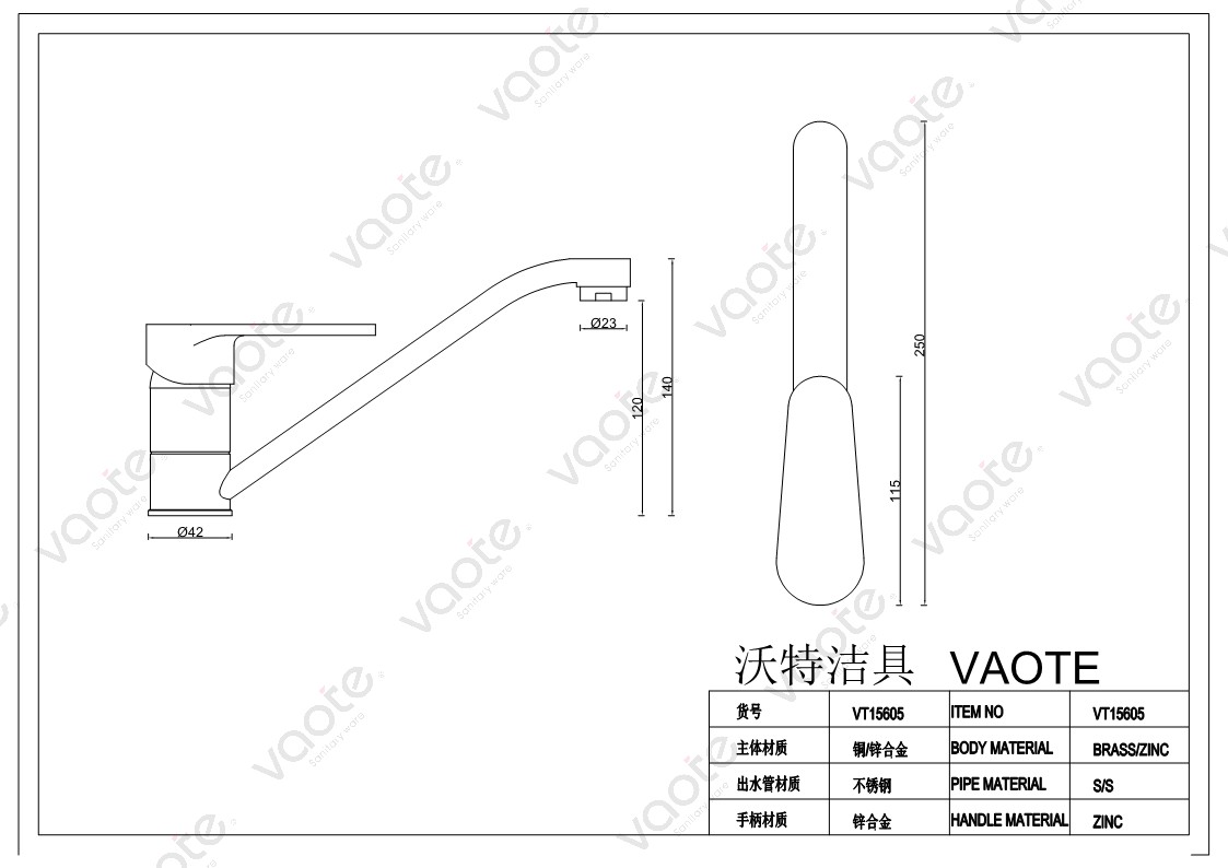 VT15605 single lever deck mounted ceramic ccartridge faucet structure