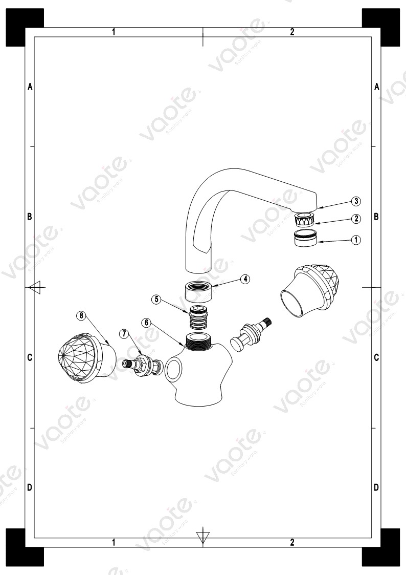 the structure of double handle kitchen faucet