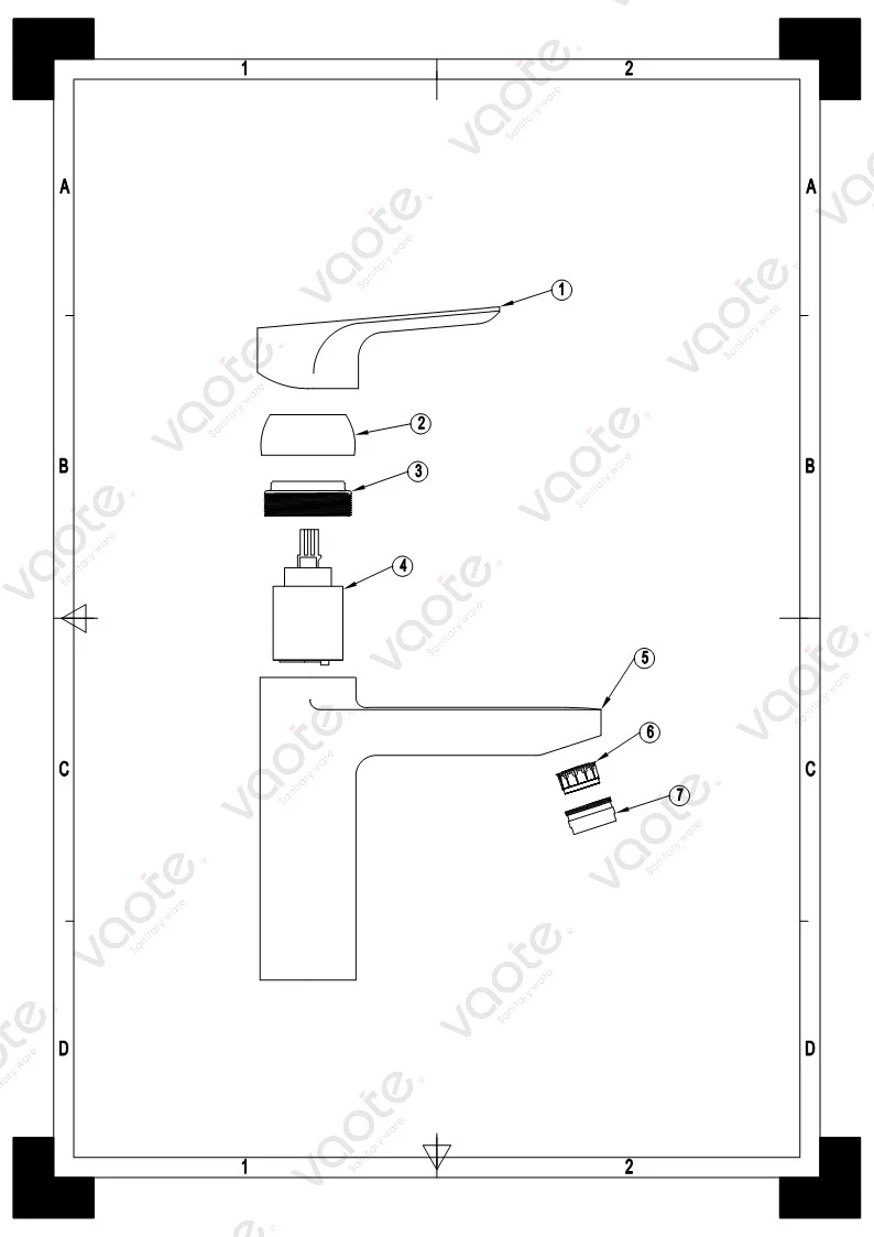 VT17303 single lever deck mounted sanitary ware faucet brass material basin mixer structural