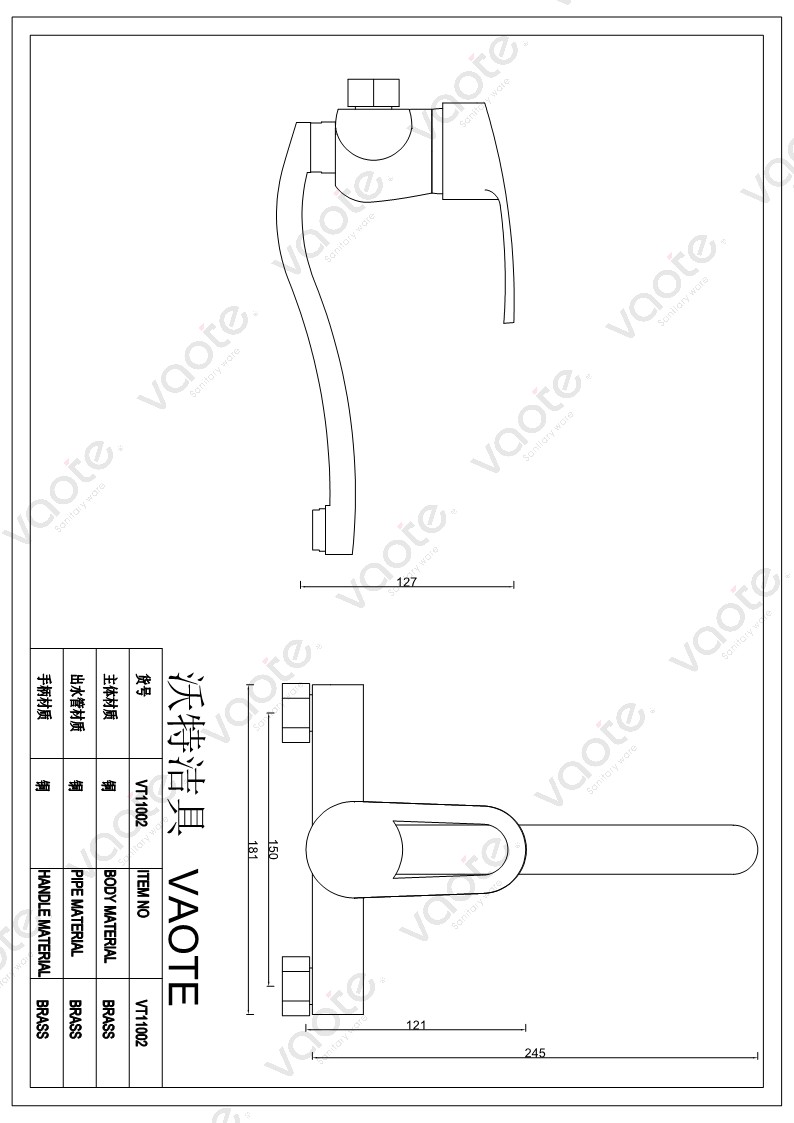 VT11002 Vaote kitchen faucet mixer wall mounted sanitary ware building materia modern kitchen taps structure